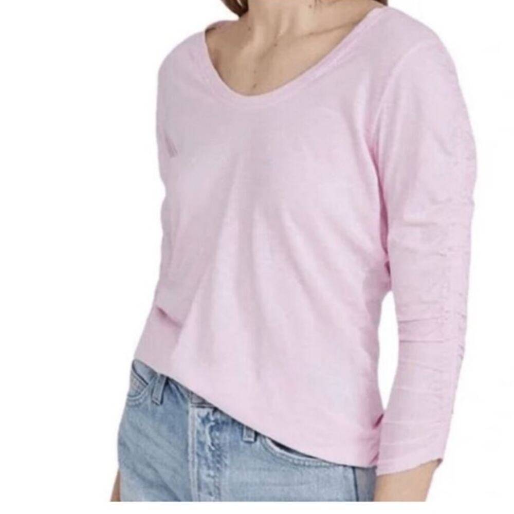Sundry Womens Shirred Sleeve Tee Shirt Frosty Pink Pima Cotton SZ 3 (L) Relaxed